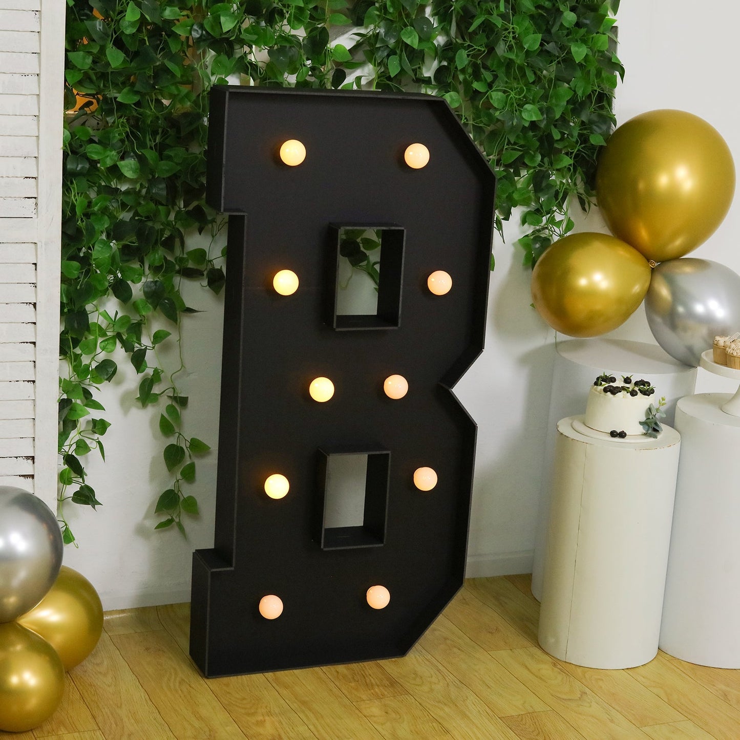 Giant LED Marquee Light Up Letter ’B’ Black 4ft Pre-Cut Foam Board with 10 Warm White Battery Operated LEDs Glue Gun