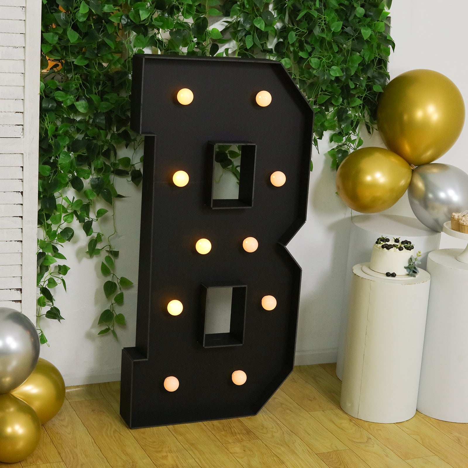 Giant LED Marquee Light Up Letter ’B’ Black 4ft Pre-Cut Foam Board with 10 Warm White Battery Operated LEDs Glue Gun