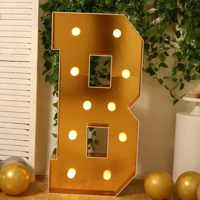 Giant LED Marquee Light Up Letter ’B’ Gold 4ft Pre-Cut Foam Board with 10 Warm White Battery Operated LEDs Glue Gun