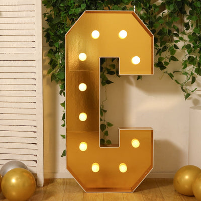 Giant LED Marquee Light Up Letter ’C’ Gold 4ft Pre-Cut Foam Board with 10 Warm White Battery Operated LEDs Glue Gun