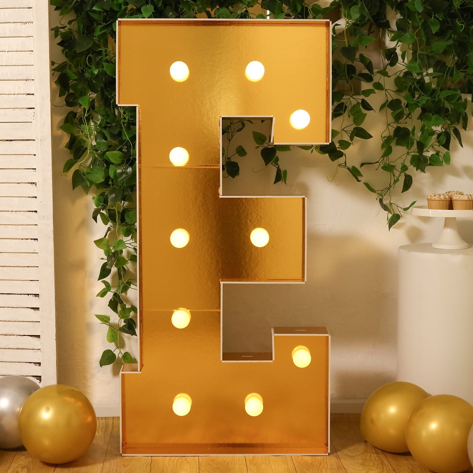 Giant LED Marquee Light Up Letter ’E’ Gold 4ft Pre-Cut Foam Board with 10 Warm White Battery Operated LEDs Glue Gun