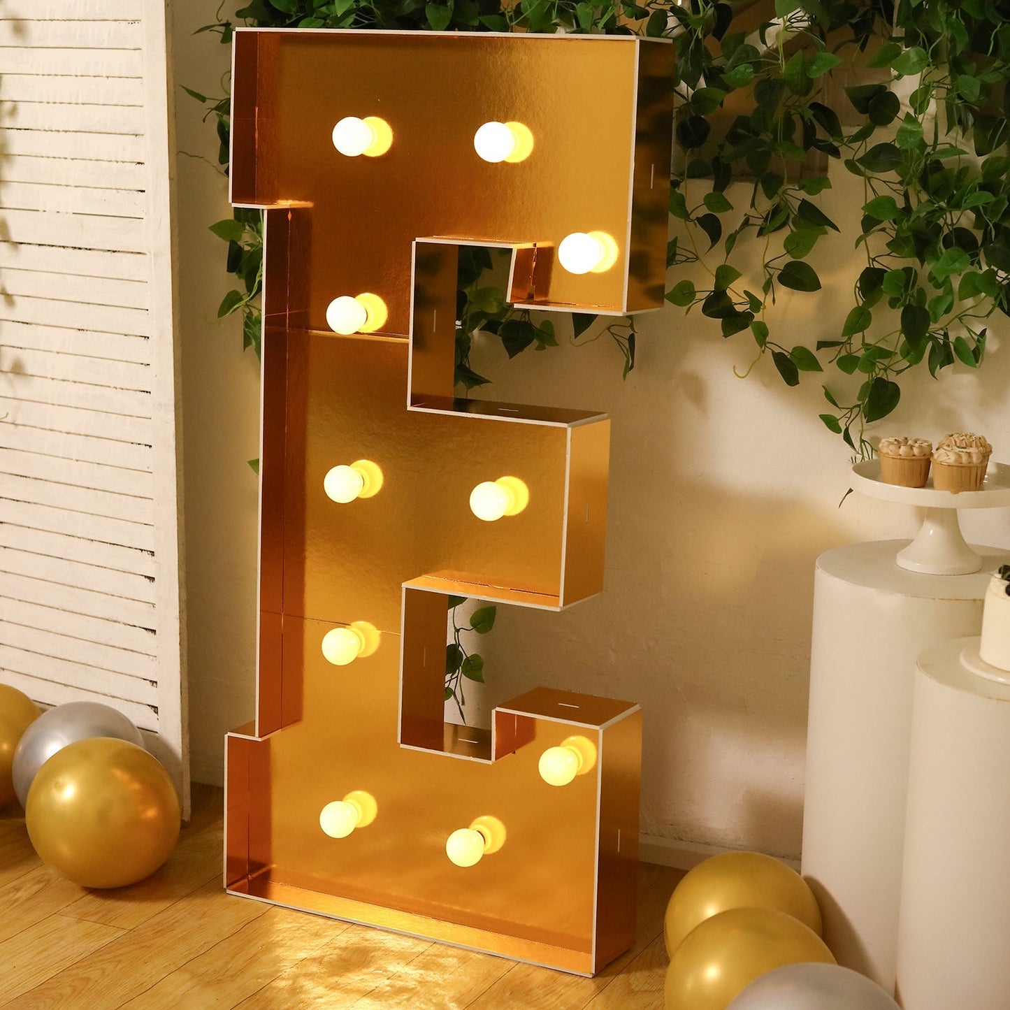 Giant LED Marquee Light Up Letter ’E’ Gold 4ft Pre-Cut Foam Board with 10 Warm White Battery Operated LEDs Glue Gun