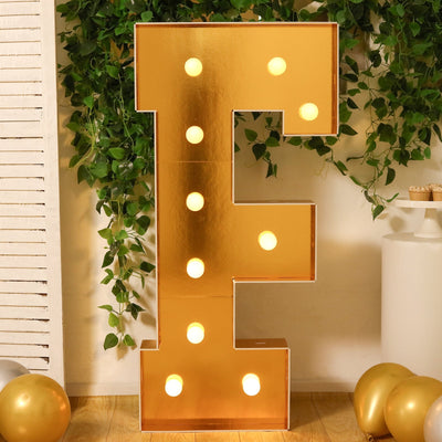 Giant LED Marquee Light Up Letter ’F’ Gold 4ft Pre-Cut Foam Board with 10 Warm White Battery Operated LEDs Glue Gun