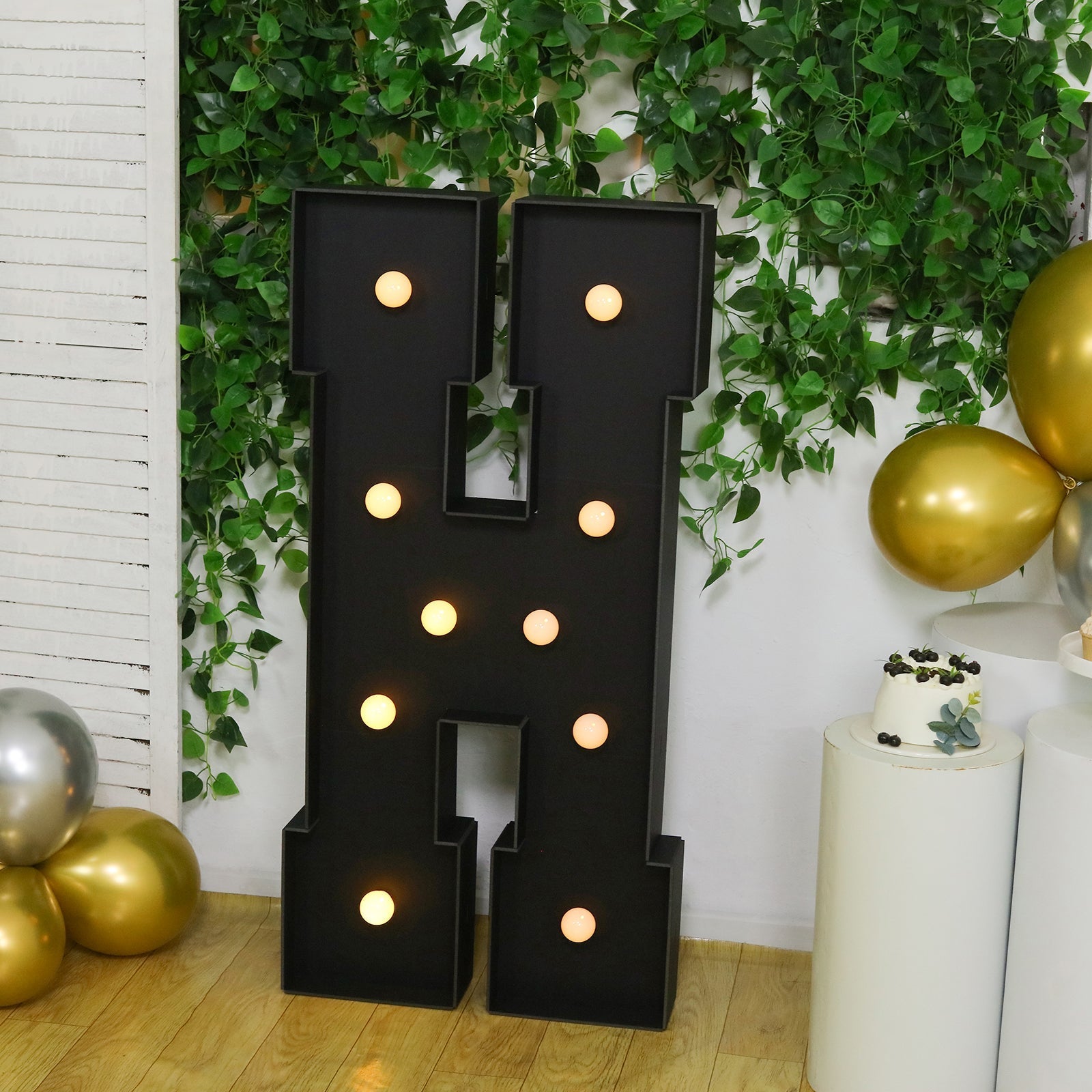 Giant LED Marquee Light Up Letter ’H’ Black 4ft Pre-Cut Foam Board with 10 Warm White Battery Operated LEDs Glue Gun