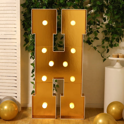 Giant LED Marquee Light Up Letter ’H’ Gold 4ft Pre-Cut Foam Board with 10 Warm White Battery Operated LEDs Glue Gun