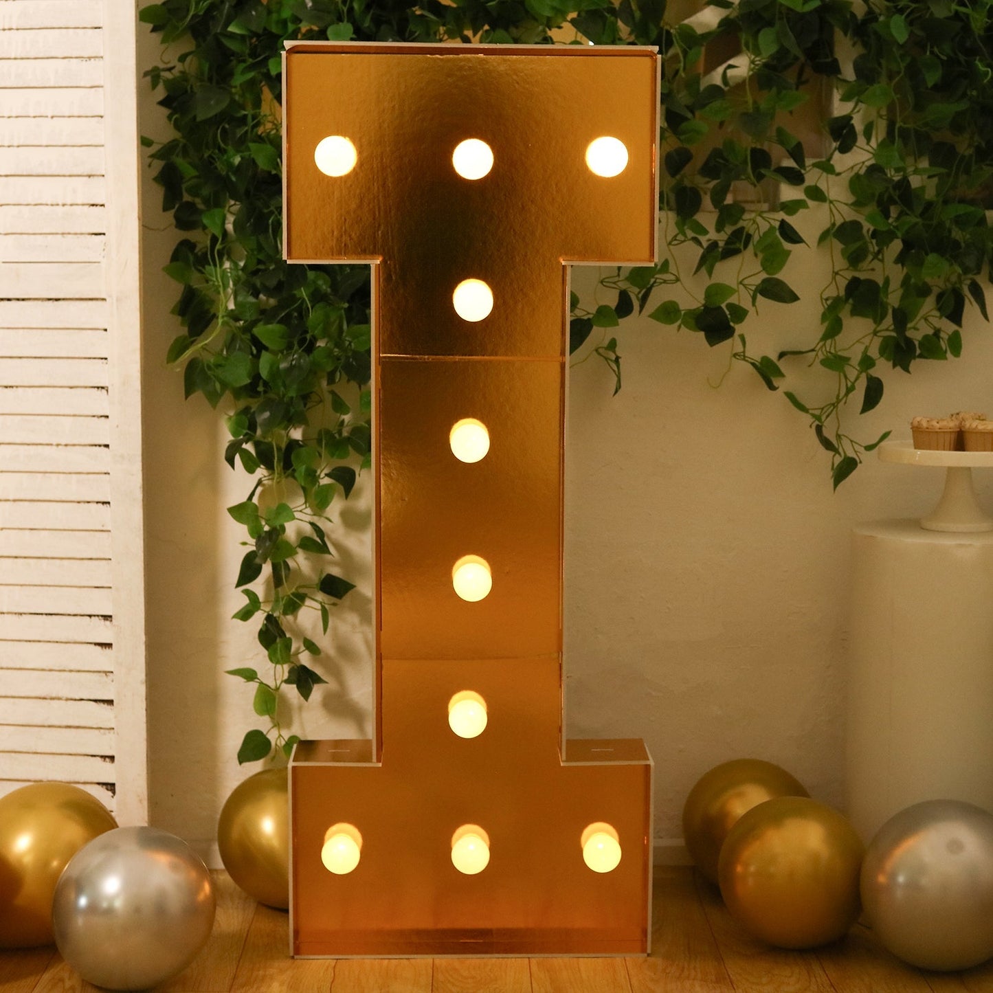 Giant LED Marquee Light Up Letter ’I’ Gold 4ft Pre-Cut Foam Board with 10 Warm White Battery Operated LEDs Glue Gun