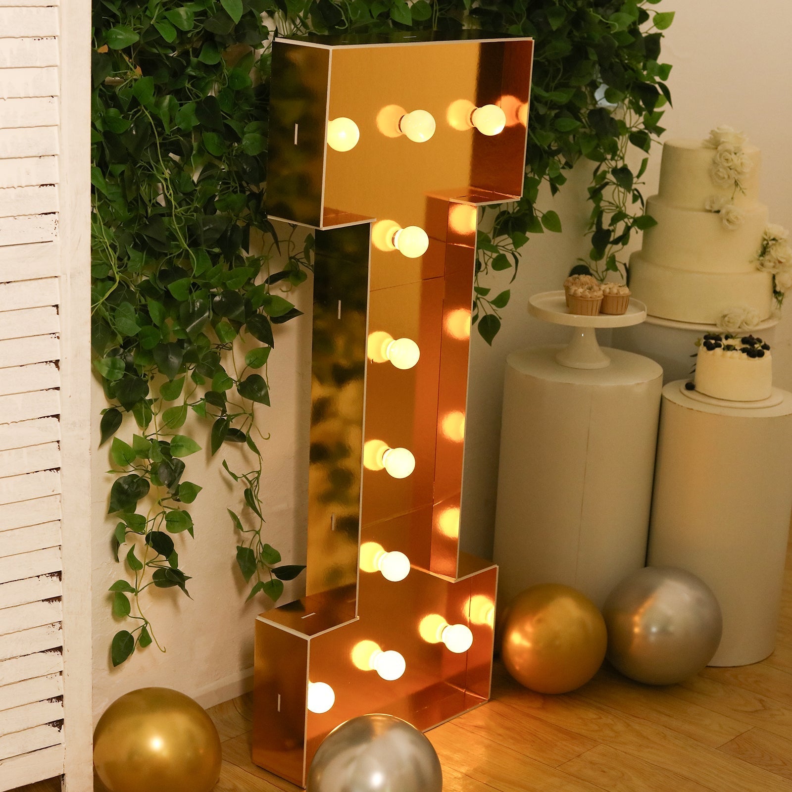 Giant LED Marquee Light Up Letter ’I’ Gold 4ft Pre-Cut Foam Board with 10 Warm White Battery Operated LEDs Glue Gun