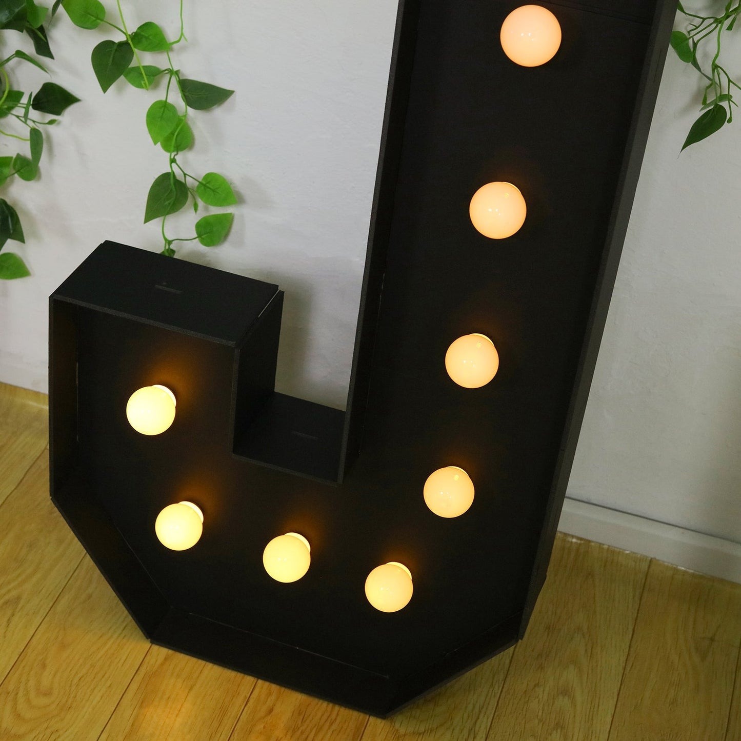 Giant LED Marquee Light Up Letter ’J’ Black 4ft Pre-Cut Foam Board with 10 Warm White Battery Operated LEDs Glue Gun