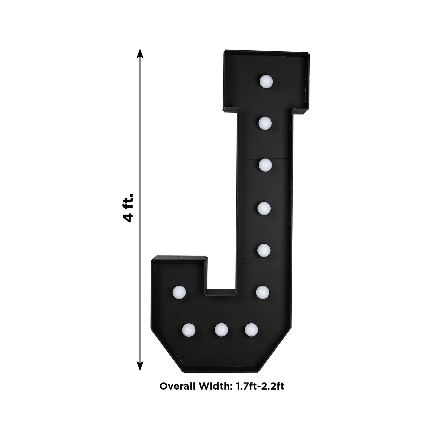 Giant LED Marquee Light Up Letter ’J’ Black 4ft Pre-Cut Foam Board with 10 Warm White Battery Operated LEDs Glue Gun