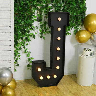 Giant LED Marquee Light Up Letter ’J’ Black 4ft Pre-Cut Foam Board with 10 Warm White Battery Operated LEDs Glue Gun