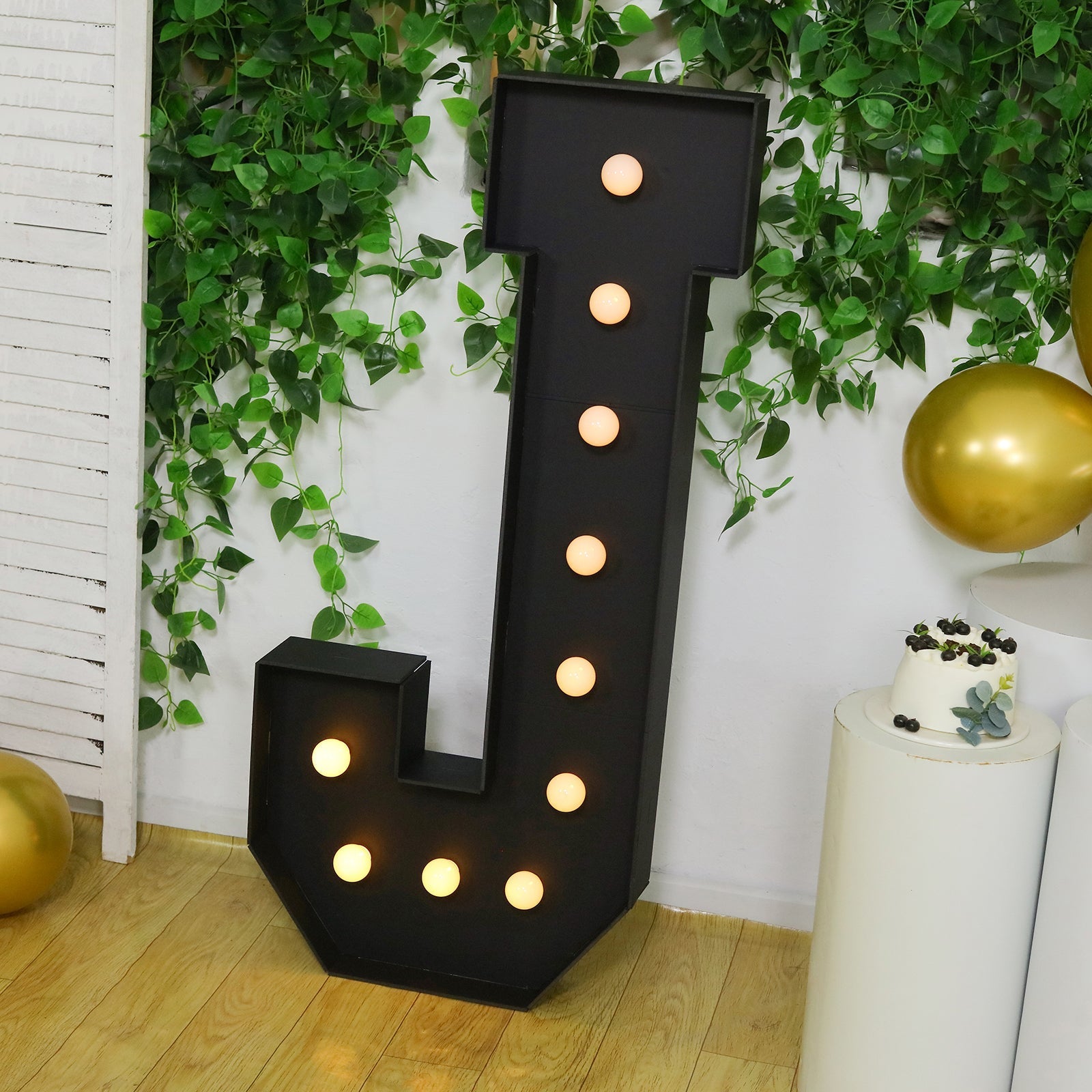 Giant LED Marquee Light Up Letter ’J’ Black 4ft Pre-Cut Foam Board with 10 Warm White Battery Operated LEDs Glue Gun