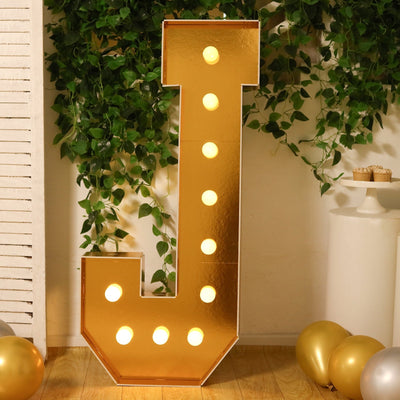 Giant LED Marquee Light Up Letter ’J’ Gold 4ft Pre-Cut Foam Board with 10 Warm White Battery Operated LEDs Glue Gun
