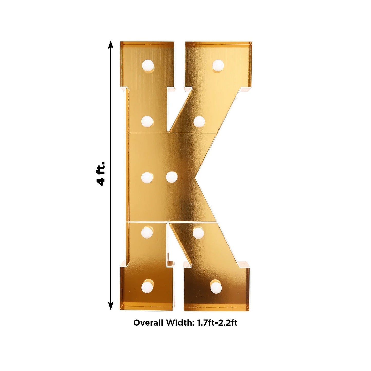 Giant LED Marquee Light Up Letter ’K’ Gold 4ft Pre-Cut Foam Board with 10 Warm White Battery Operated LEDs Glue Gun