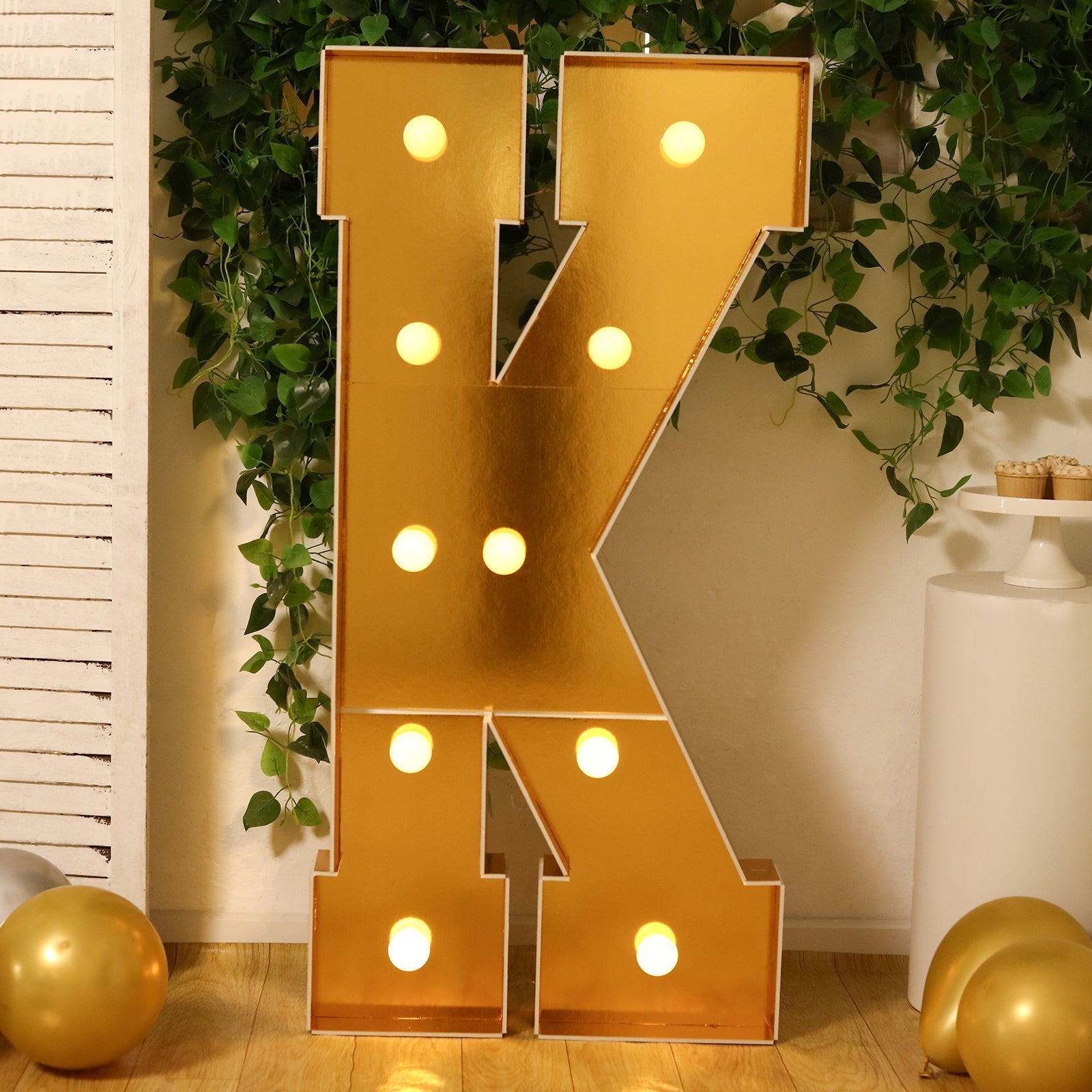 Giant LED Marquee Light Up Letter ’K’ Gold 4ft Pre-Cut Foam Board with 10 Warm White Battery Operated LEDs Glue Gun
