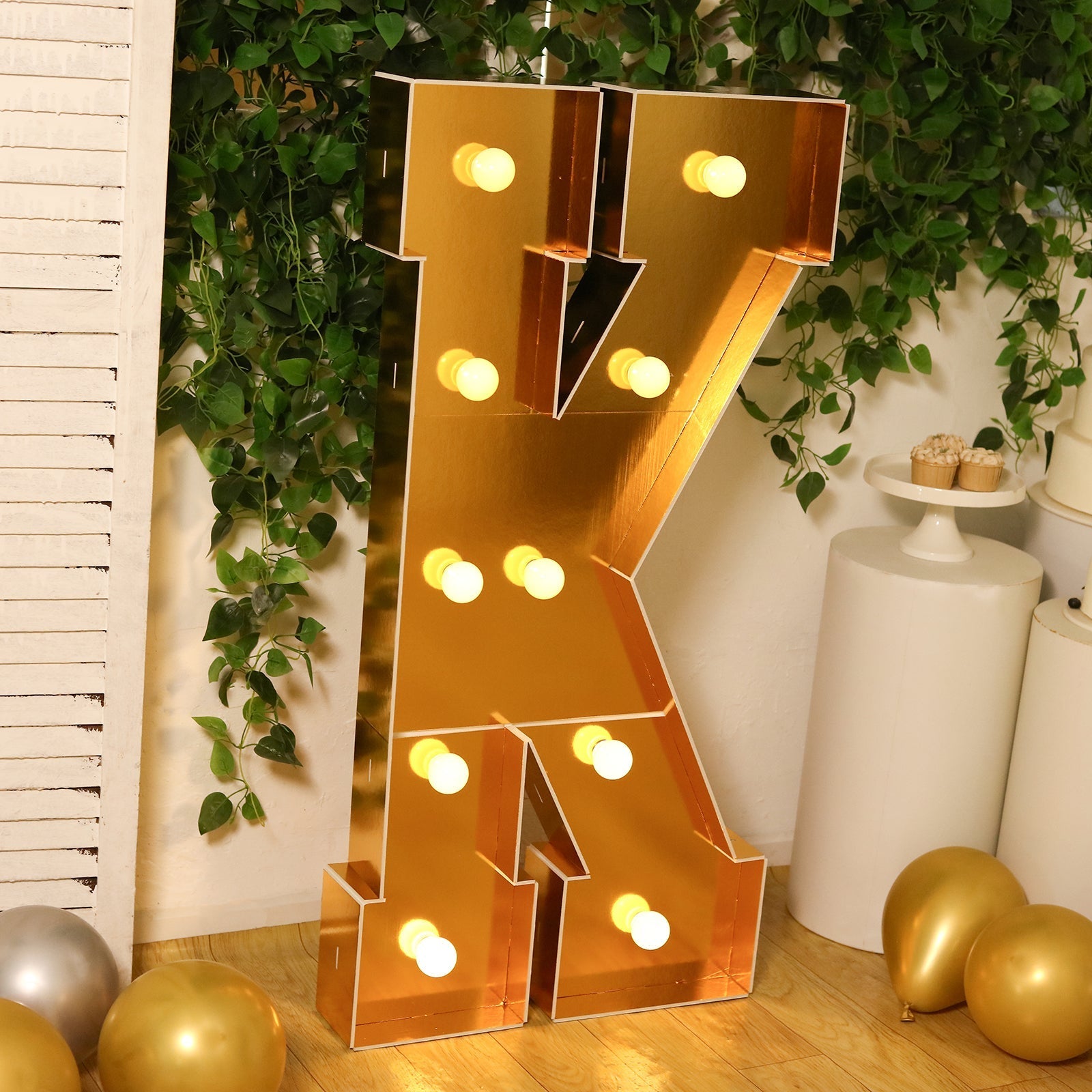 Giant LED Marquee Light Up Letter ’K’ Gold 4ft Pre-Cut Foam Board with 10 Warm White Battery Operated LEDs Glue Gun