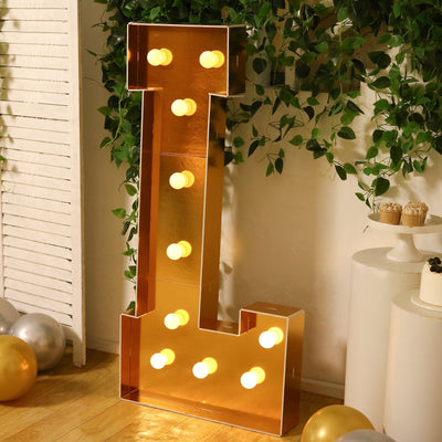 Giant LED Marquee Light Up Letter ’L’ Gold 4ft Pre-Cut Foam Board with 10 Warm White Battery Operated LEDs Glue Gun