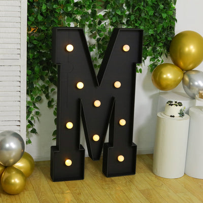 Giant LED Marquee Light Up Letter ’M’ Black 4ft Pre-Cut Foam Board with 10 Warm White Battery Operated LEDs Glue Gun