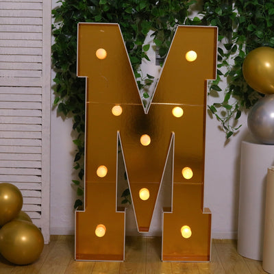 Giant LED Marquee Light Up Letter ’M’ Gold 4ft Pre-Cut Foam Board with 10 Warm White Battery Operated LEDs Glue Gun