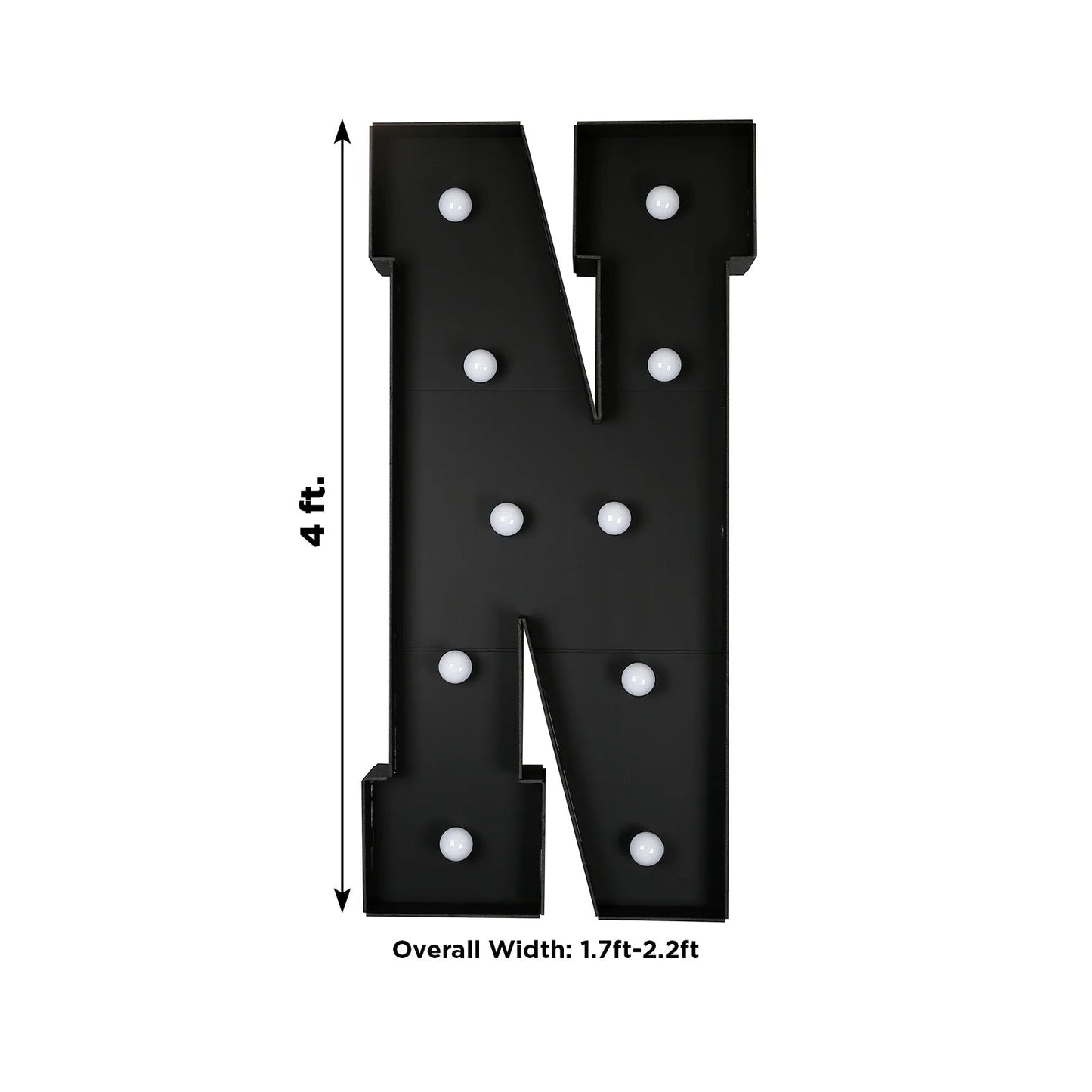 Giant LED Marquee Light Up Letter ’N’ Black 4ft Pre-Cut Foam Board with 10 Warm White Battery Operated LEDs Glue Gun