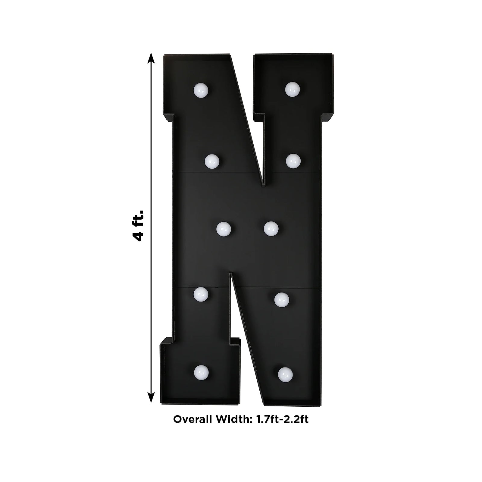 Giant LED Marquee Light Up Letter ’N’ Black 4ft Pre-Cut Foam Board with 10 Warm White Battery Operated LEDs Glue Gun
