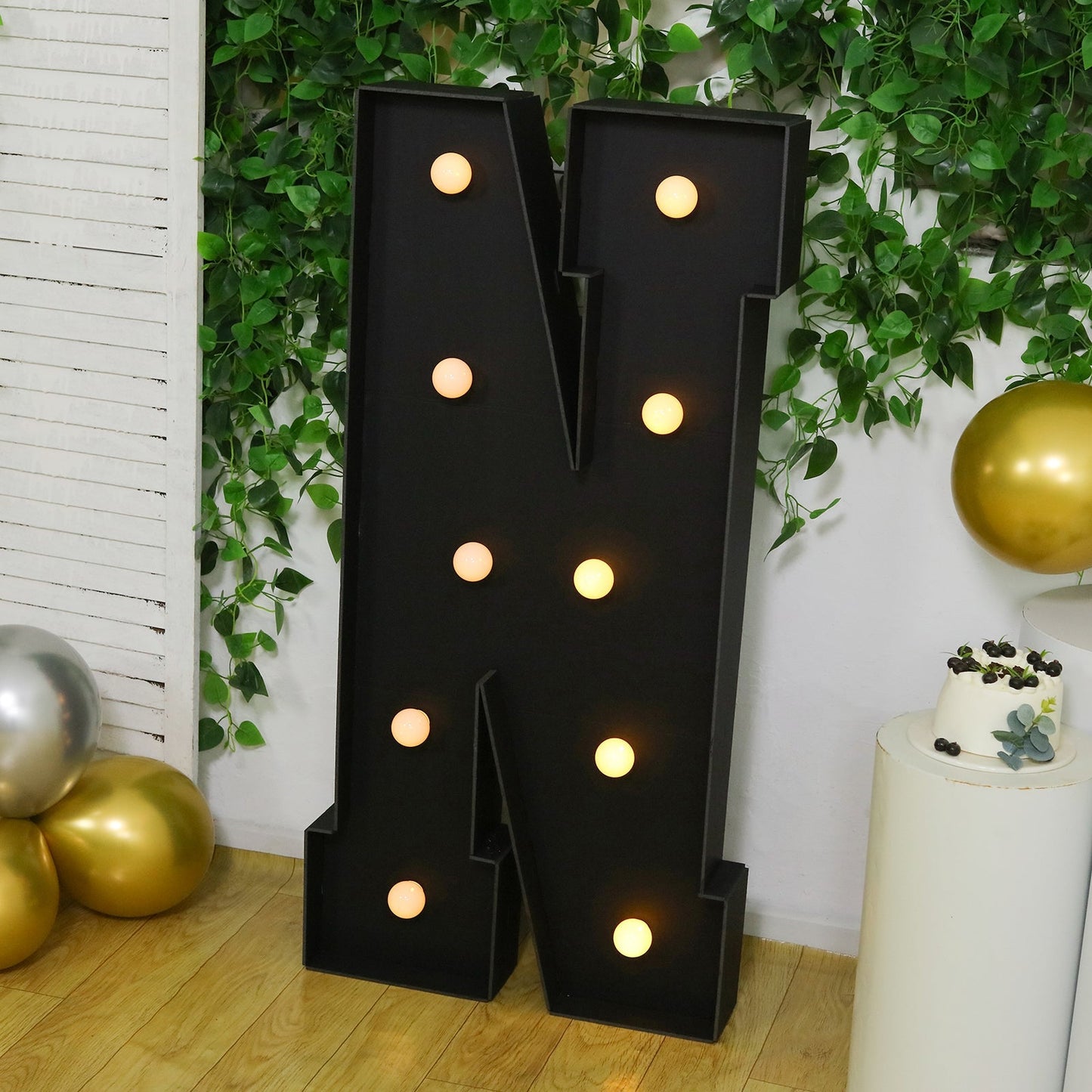 Giant LED Marquee Light Up Letter ’N’ Black 4ft Pre-Cut Foam Board with 10 Warm White Battery Operated LEDs Glue Gun