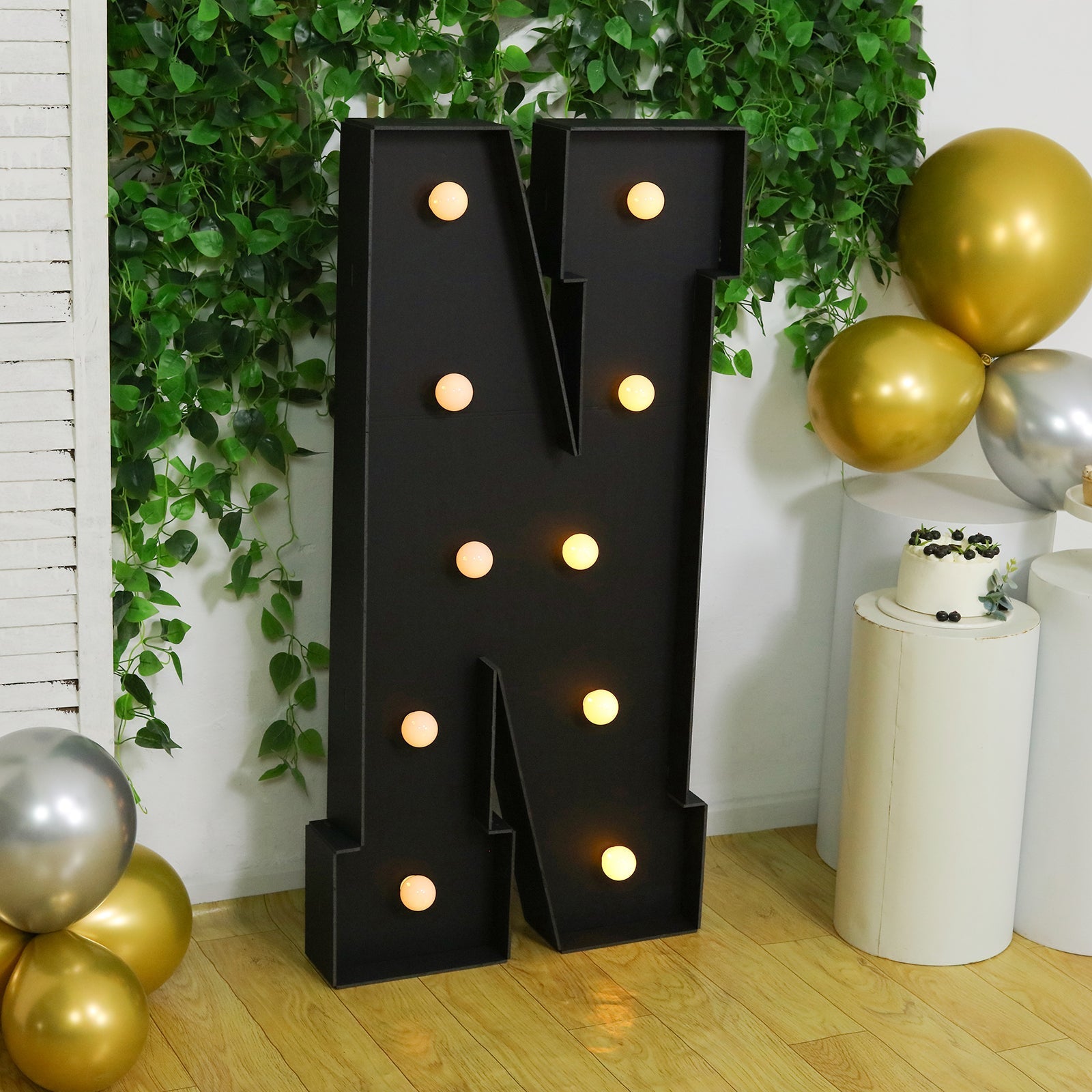 Giant LED Marquee Light Up Letter ’N’ Black 4ft Pre-Cut Foam Board with 10 Warm White Battery Operated LEDs Glue Gun