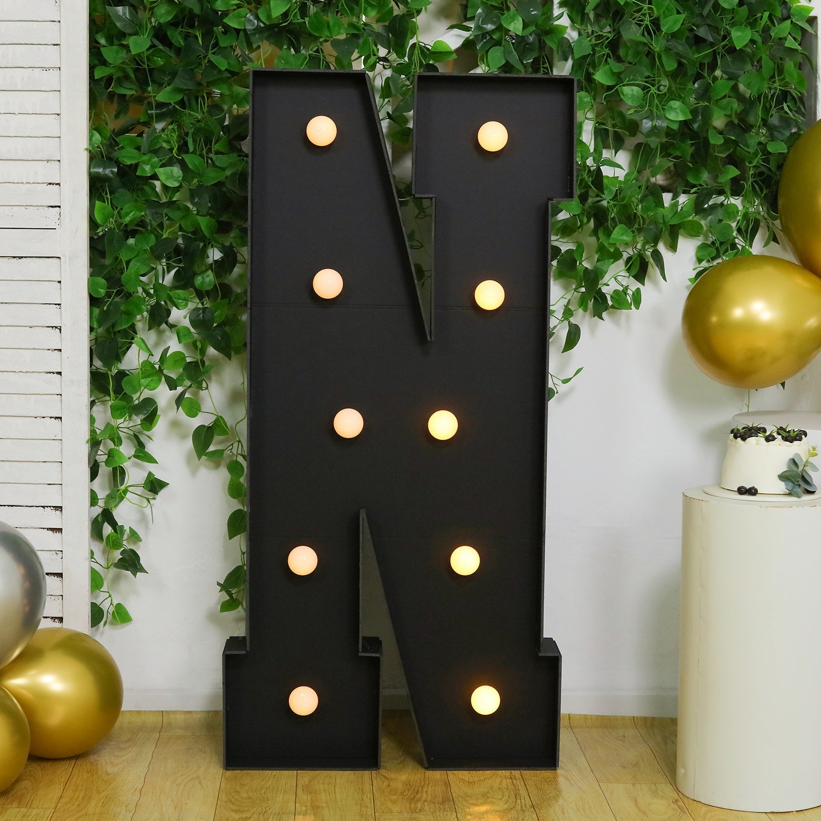 Giant LED Marquee Light Up Letter ’N’ Black 4ft Pre-Cut Foam Board with 10 Warm White Battery Operated LEDs Glue Gun