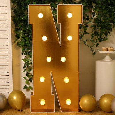 Giant LED Marquee Light Up Letter ’N’ Gold 4ft Pre-Cut Foam Board with 10 Warm White Battery Operated LEDs Glue Gun