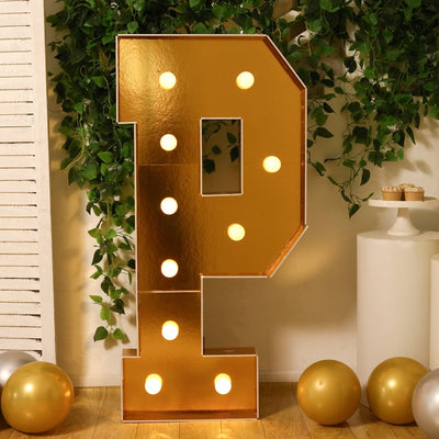 Giant LED Marquee Light Up Letter ’P’ Gold 4ft Pre-Cut Foam Board with 10 Warm White Battery Operated LEDs Glue Gun