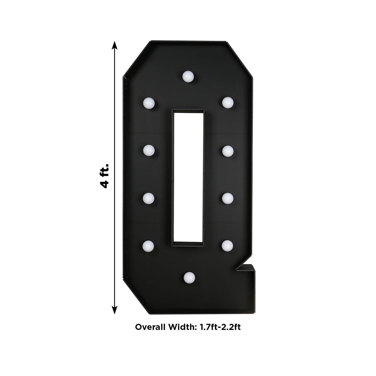 Giant LED Marquee Light Up Letter ’Q’ Black 4ft Pre-Cut Foam Board with 10 Warm White Battery Operated LEDs Glue Gun
