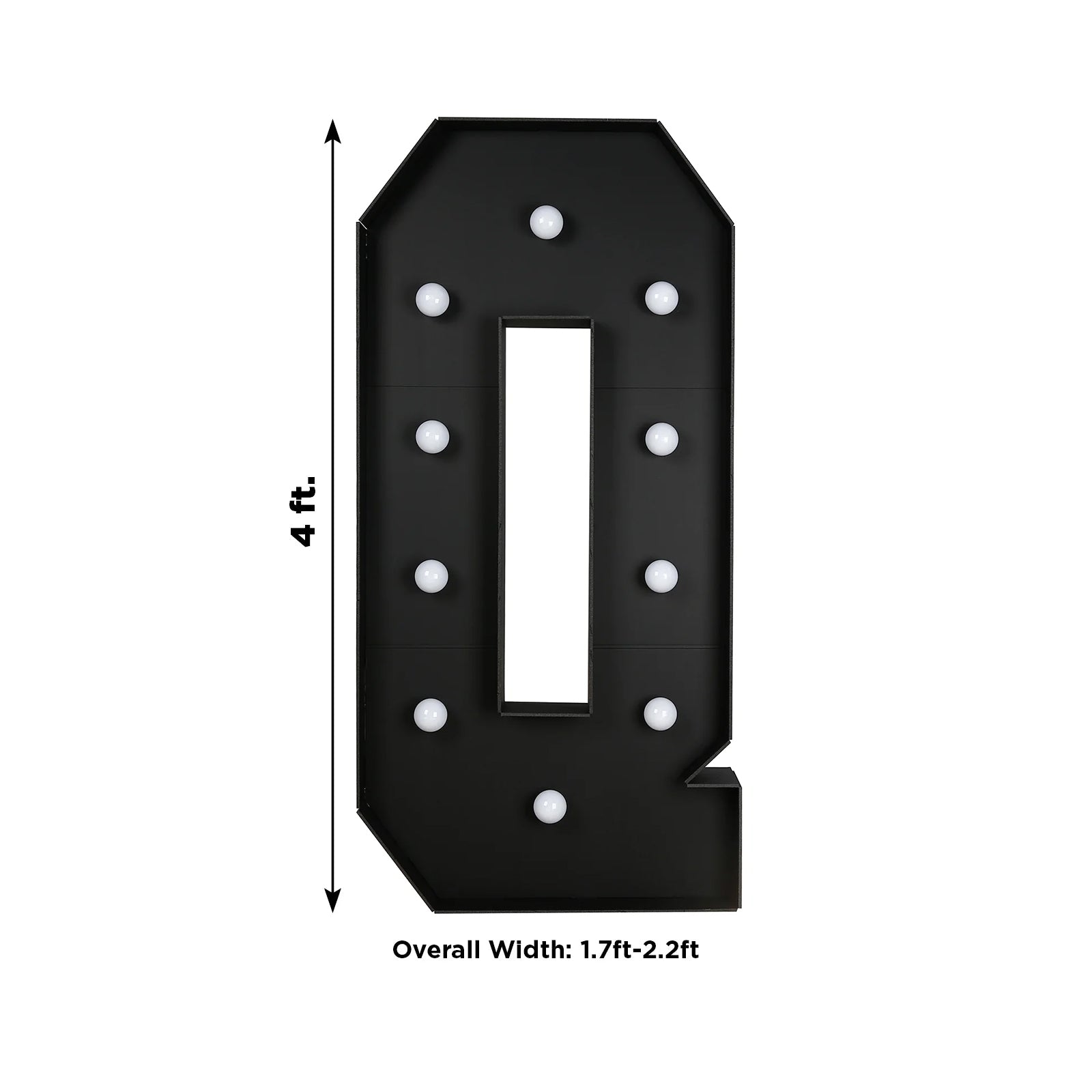 Giant LED Marquee Light Up Letter ’Q’ Black 4ft Pre-Cut Foam Board with 10 Warm White Battery Operated LEDs Glue Gun