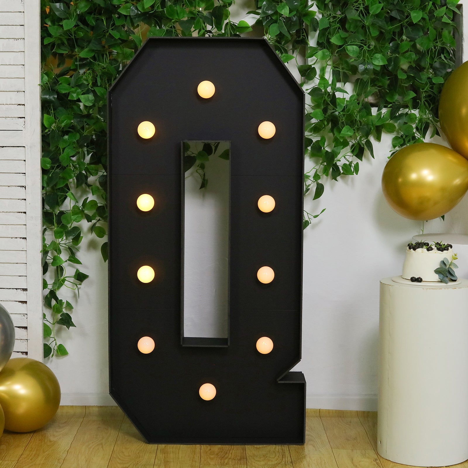 Giant LED Marquee Light Up Letter ’Q’ Black 4ft Pre-Cut Foam Board with 10 Warm White Battery Operated LEDs Glue Gun