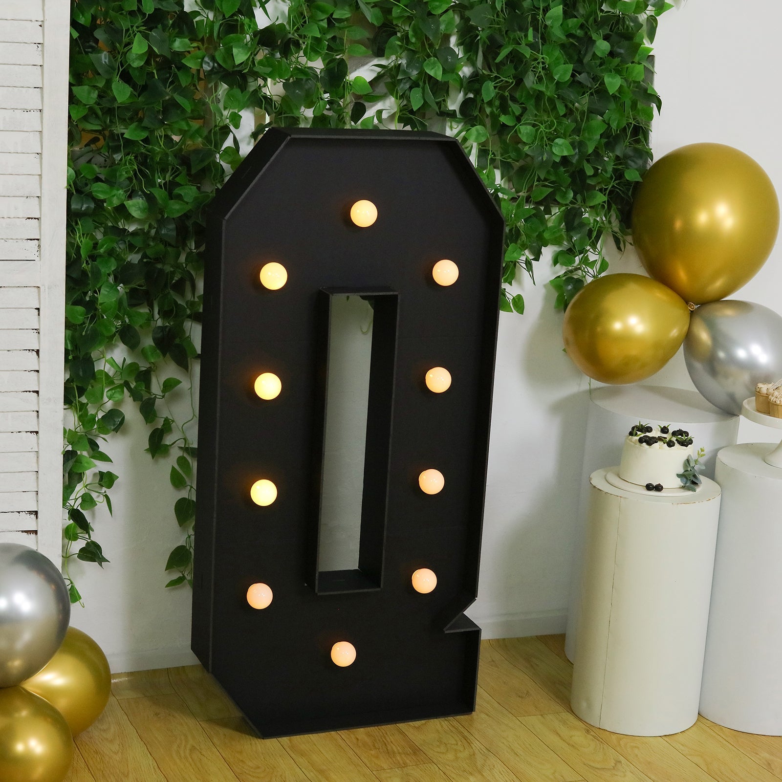 Giant LED Marquee Light Up Letter ’Q’ Black 4ft Pre-Cut Foam Board with 10 Warm White Battery Operated LEDs Glue Gun