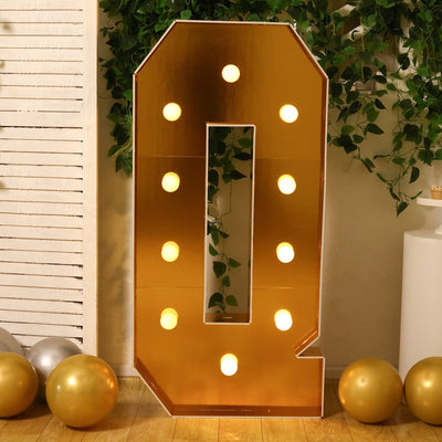 Giant LED Marquee Light Up Letter ’Q’ Gold 4ft Pre-Cut Foam Board with 10 Warm White Battery Operated LEDs Glue Gun