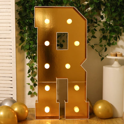 Giant LED Marquee Light Up Letter ’R’ Gold 4ft Pre-Cut Foam Board with 10 Warm White Battery Operated LEDs Glue Gun