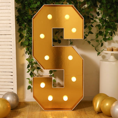 Giant LED Marquee Light Up Letter ’S’ Gold 4ft Pre-Cut Foam Board with 10 Warm White Battery Operated LEDs Glue Gun
