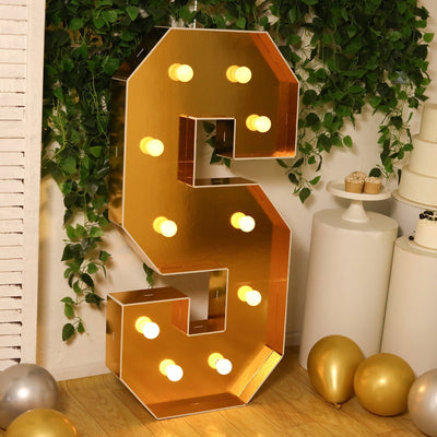 Giant LED Marquee Light Up Letter ’S’ Gold 4ft Pre-Cut Foam Board with 10 Warm White Battery Operated LEDs Glue Gun