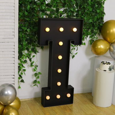 Giant LED Marquee Light Up Letter ’T’ Black 4ft Pre-Cut Foam Board with 10 Warm White Battery Operated LEDs Glue Gun
