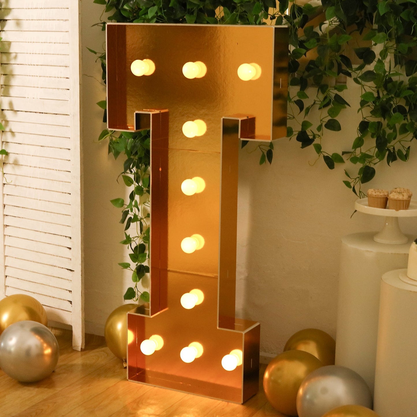 Giant LED Marquee Light Up Letter ’T’ Gold 4ft Pre-Cut Foam Board with 10 Warm White Battery Operated LEDs Glue Gun