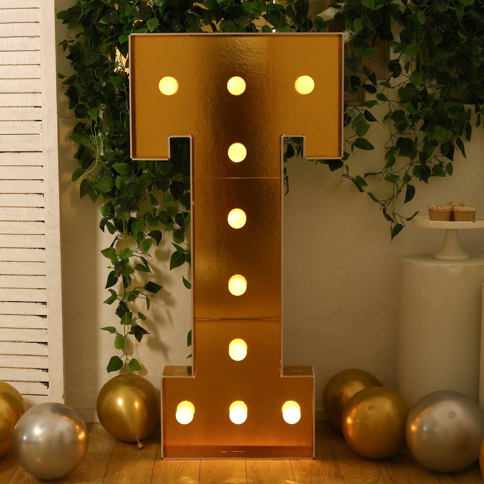 Giant LED Marquee Light Up Letter ’T’ Gold 4ft Pre-Cut Foam Board with 10 Warm White Battery Operated LEDs Glue Gun