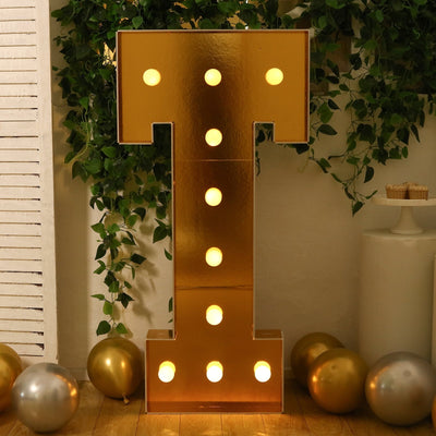 Giant LED Marquee Light Up Letter ’T’ Gold 4ft Pre-Cut Foam Board with 10 Warm White Battery Operated LEDs Glue Gun