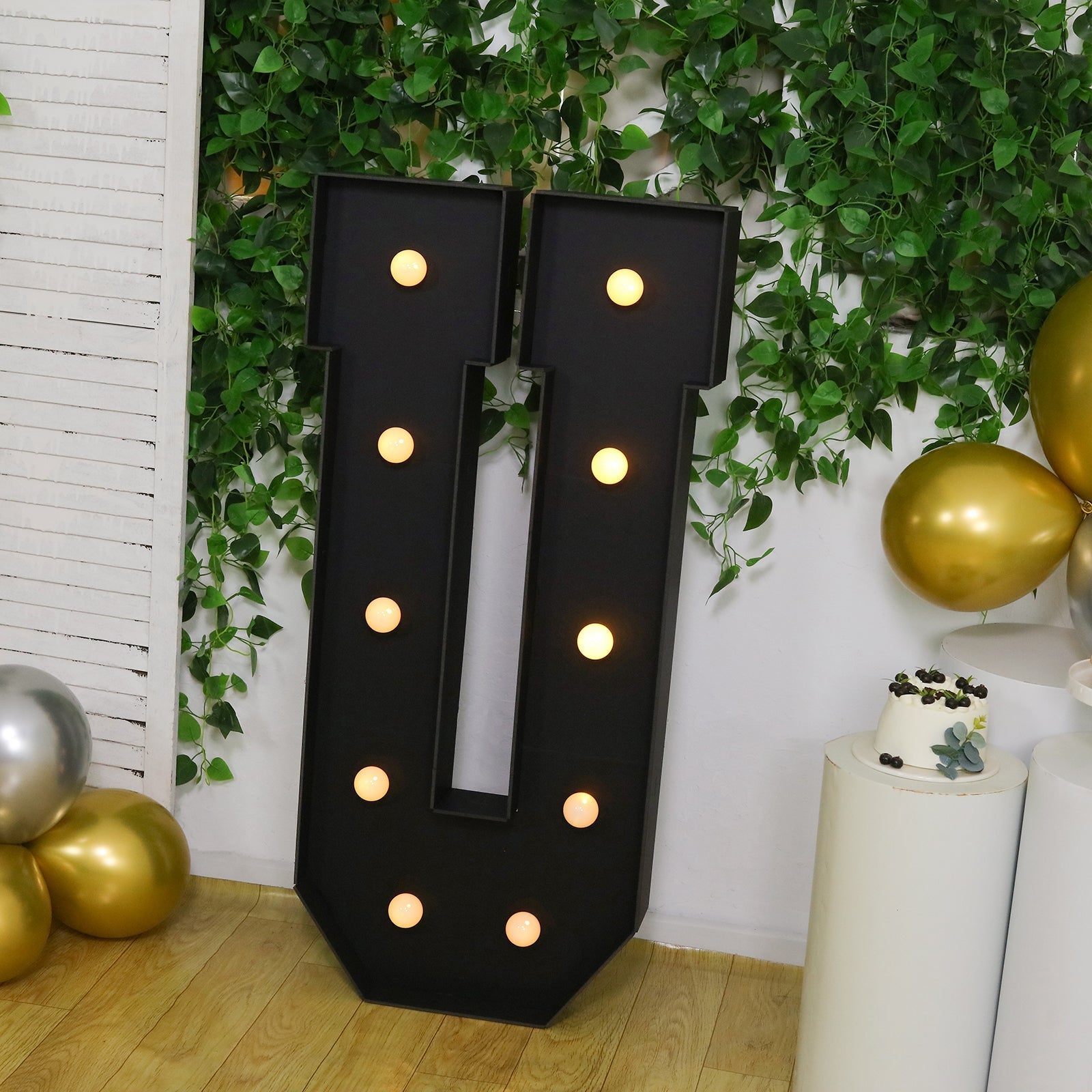 Giant LED Marquee Light Up Letter ’U’ Black 4ft Pre-Cut Foam Board with 10 Warm White Battery Operated LEDs Glue Gun