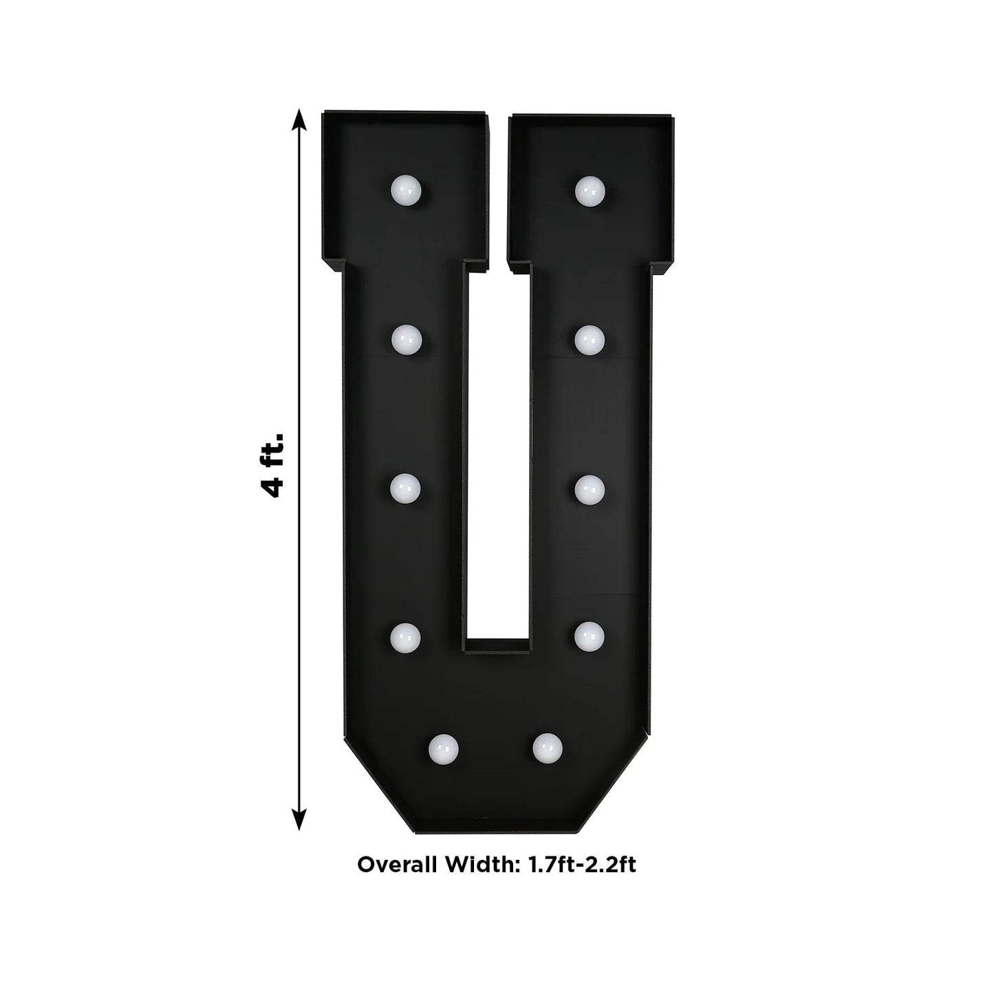Giant LED Marquee Light Up Letter ’U’ Black 4ft Pre-Cut Foam Board with 10 Warm White Battery Operated LEDs Glue Gun