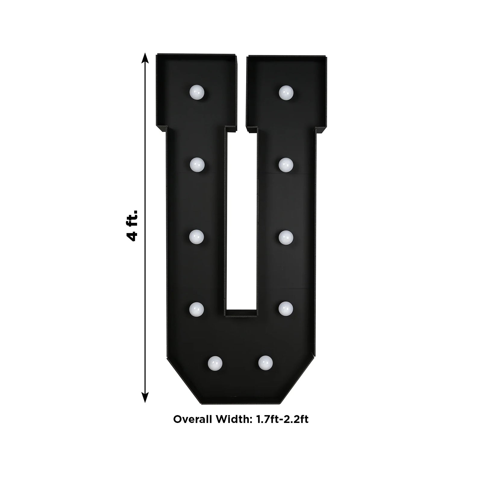Giant LED Marquee Light Up Letter ’U’ Black 4ft Pre-Cut Foam Board with 10 Warm White Battery Operated LEDs Glue Gun