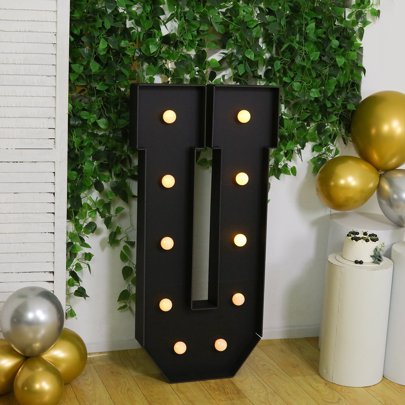 Giant LED Marquee Light Up Letter ’U’ Black 4ft Pre-Cut Foam Board with 10 Warm White Battery Operated LEDs Glue Gun