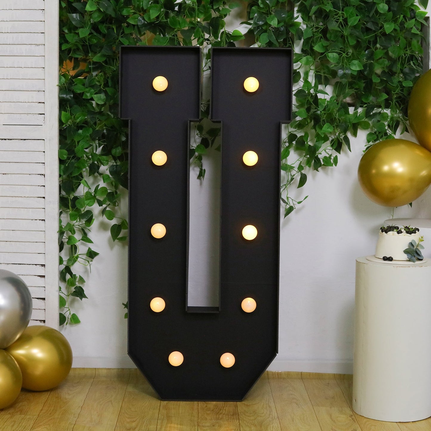 Giant LED Marquee Light Up Letter ’U’ Black 4ft Pre-Cut Foam Board with 10 Warm White Battery Operated LEDs Glue Gun