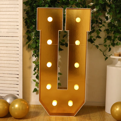 Giant LED Marquee Light Up Letter ’U’ Gold 4ft Pre-Cut Foam Board with 10 Warm White Battery Operated LEDs Glue Gun