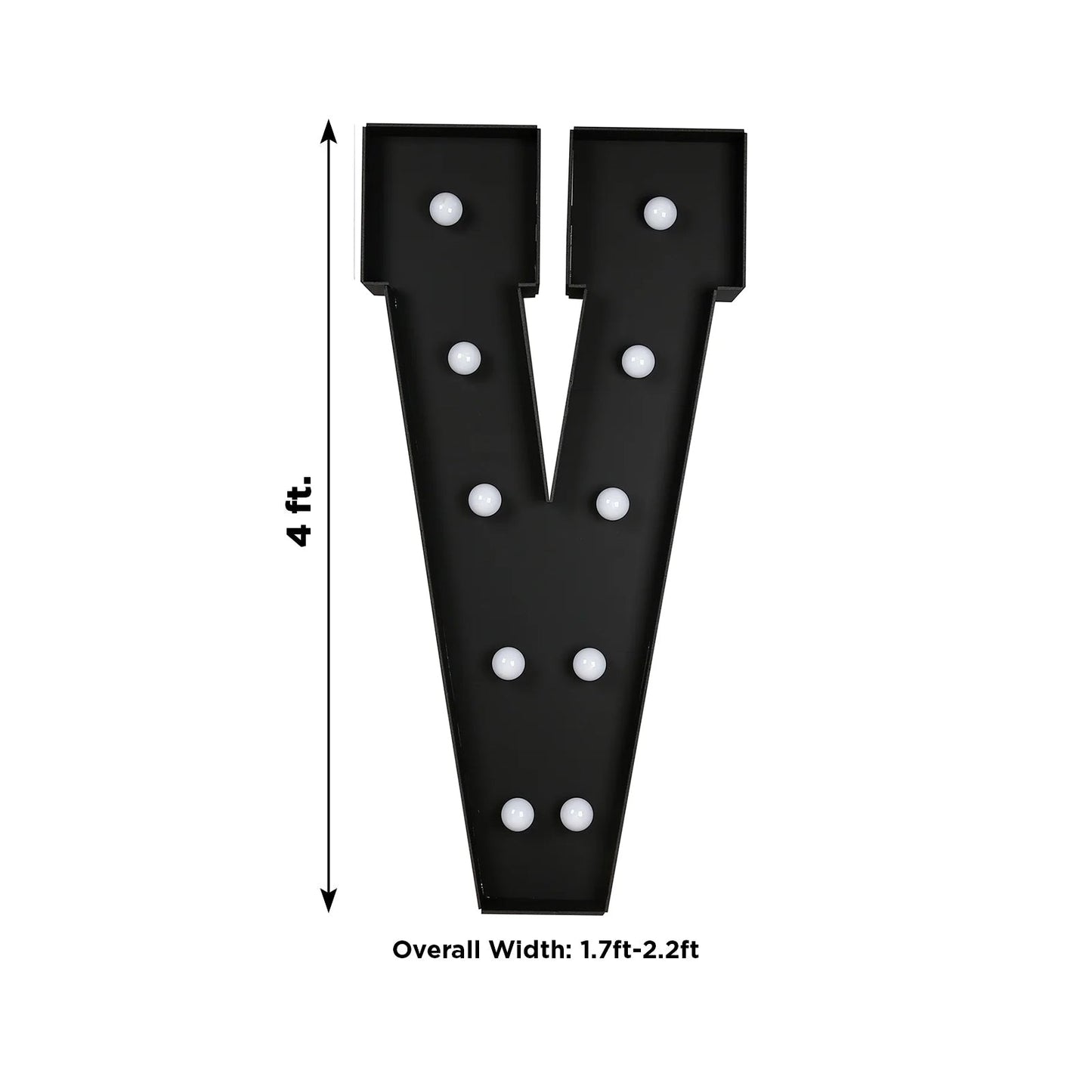 Giant LED Marquee Light Up Letter ’V’ Black 4ft Pre-Cut Foam Board with 10 Warm White Battery Operated LEDs Glue Gun