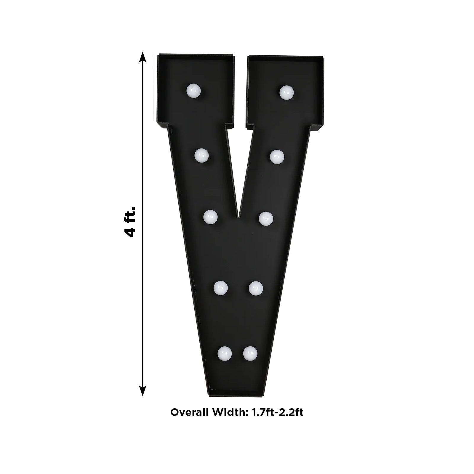 Giant LED Marquee Light Up Letter ’V’ Black 4ft Pre-Cut Foam Board with 10 Warm White Battery Operated LEDs Glue Gun