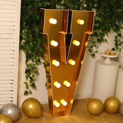 Giant LED Marquee Light Up Letter ’V’ Gold 4ft Pre-Cut Foam Board with 10 Warm White Battery Operated LEDs Glue Gun